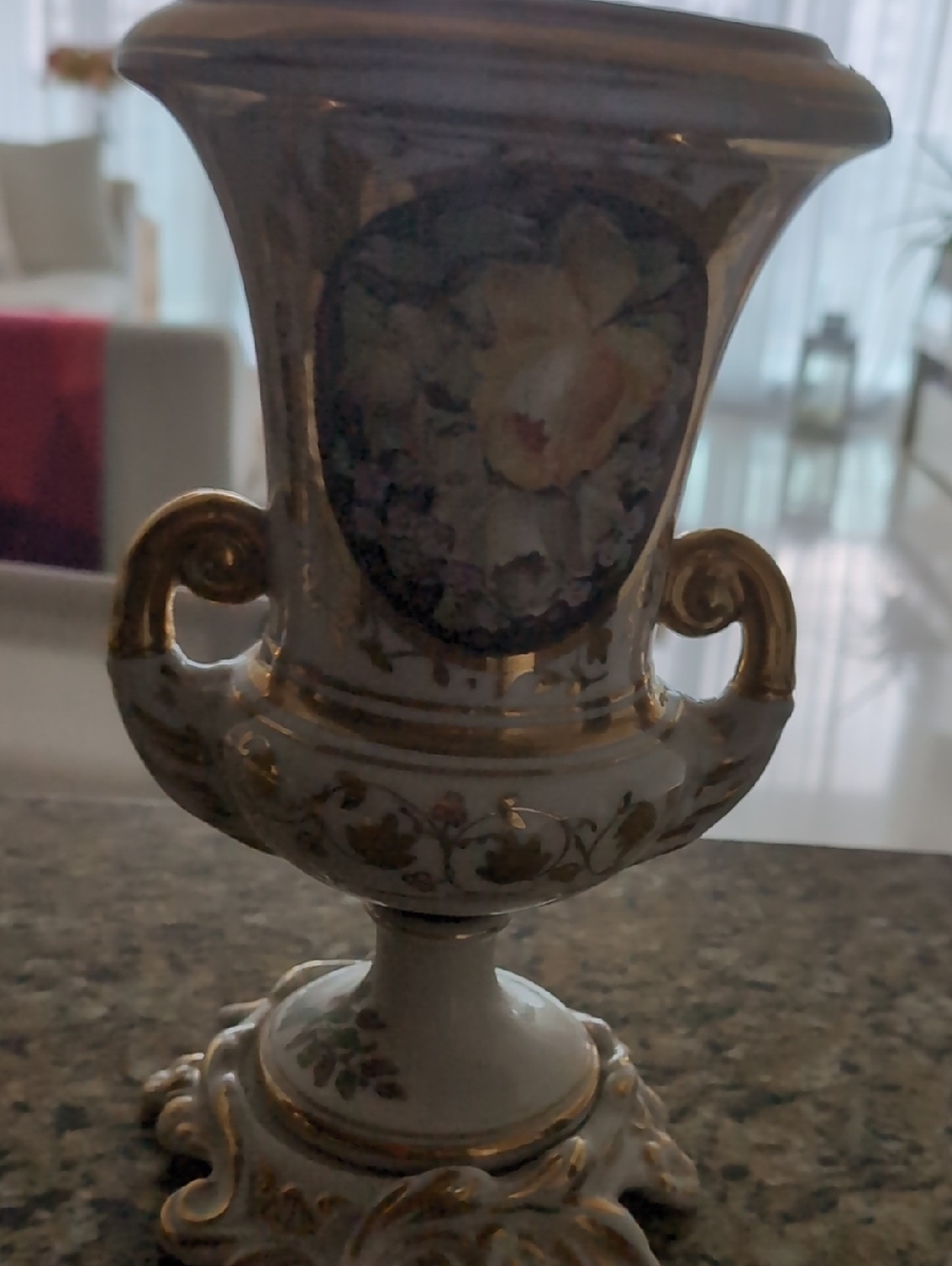 Decorative White and Gold Porcelain Urn Vase by